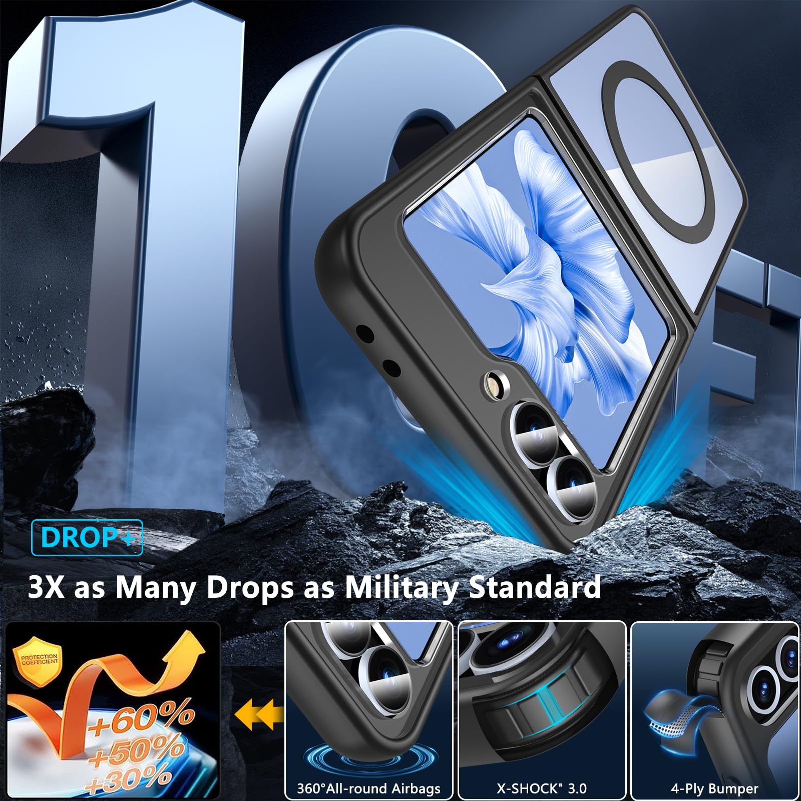 Hensinple Hensinple Samsung Galaxy Z Flip 6 Case Magnetic Compatible with MagSafe Transparent Shockproof Slim Rugged Hard PC Clear Back Cover Black - View 5 of 8