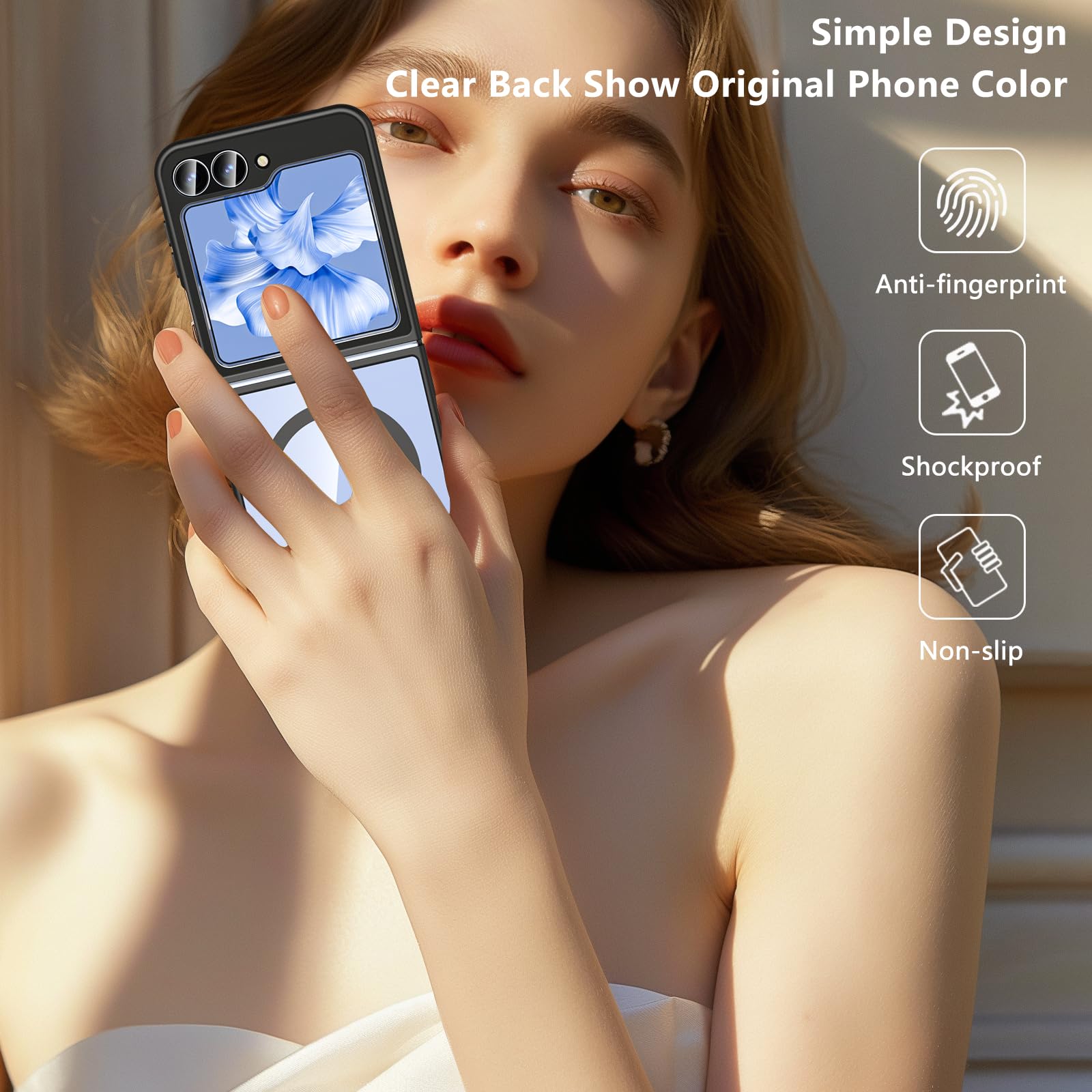 Hensinple Hensinple Samsung Galaxy Z Flip 6 Case Magnetic Compatible with MagSafe Transparent Shockproof Slim Rugged Hard PC Clear Back Cover Black - View 6 of 8