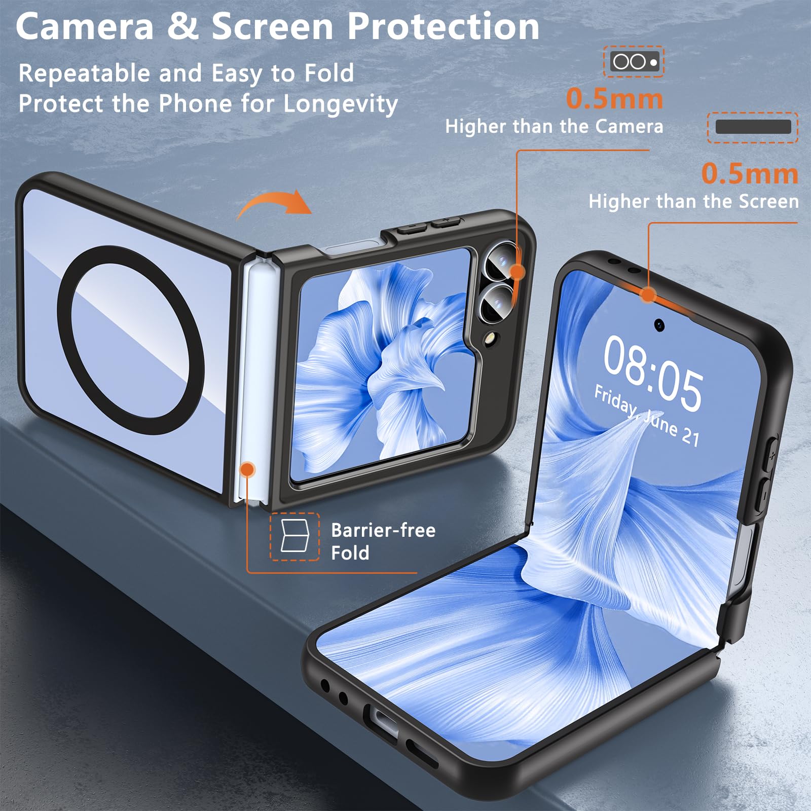 Hensinple Hensinple Samsung Galaxy Z Flip 6 Case Magnetic Compatible with MagSafe Transparent Shockproof Slim Rugged Hard PC Clear Back Cover Black - View 8 of 8