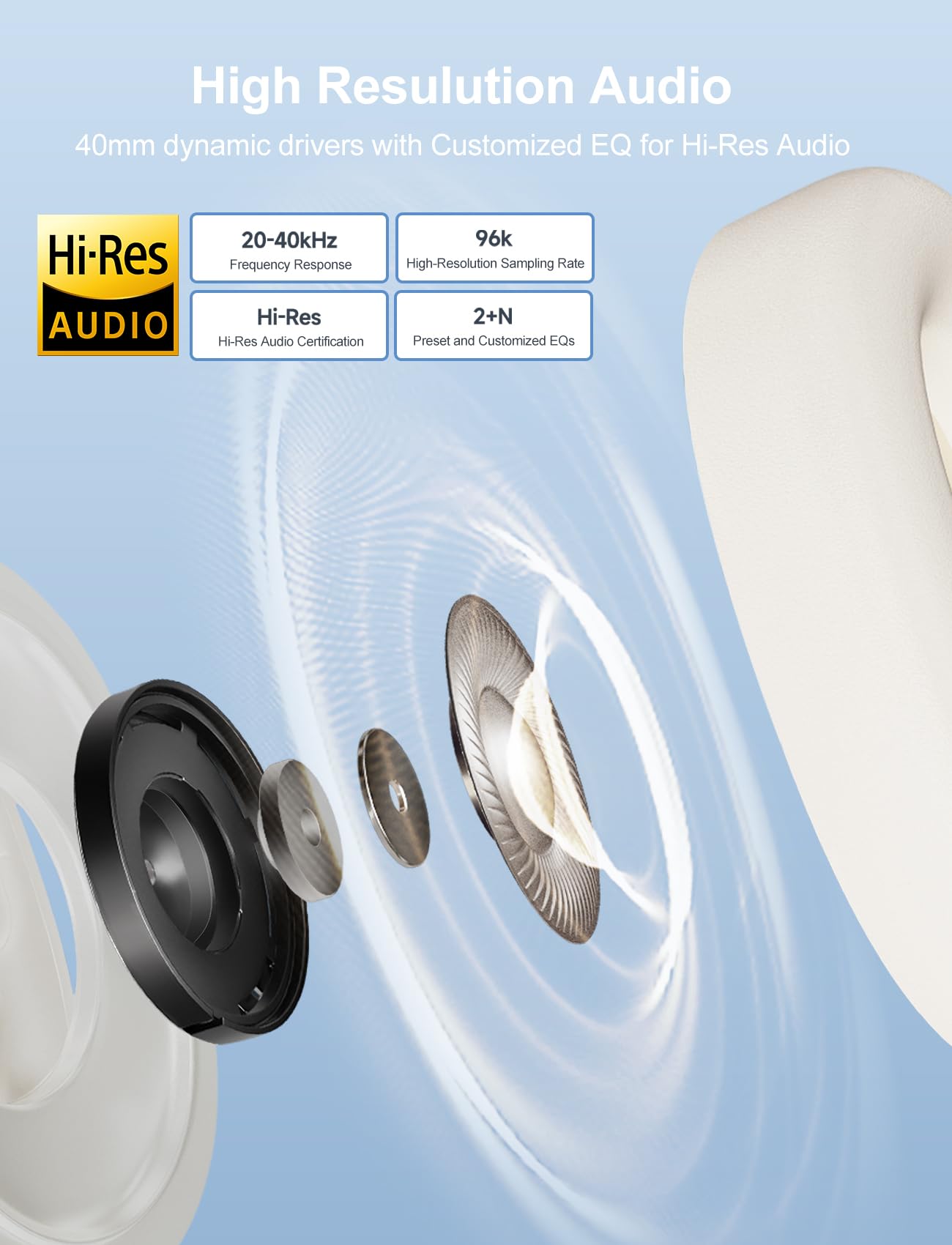 Edifier Edifier W800BT Pro Wireless Over Ear Headphones with Active Noise Cancelling Bluetooth 5.4 Hi-Res Audio and Custom EQ Comfort Grey - View 3 of 6