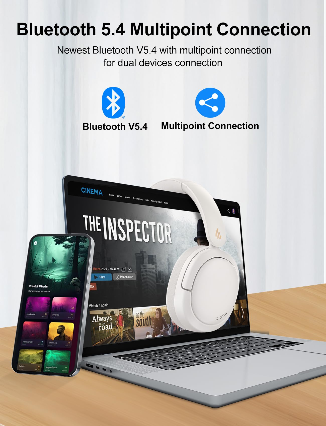 Edifier Edifier W800BT Pro Wireless Over Ear Headphones with Active Noise Cancelling Bluetooth 5.4 Hi-Res Audio and Custom EQ Comfort Grey - View 4 of 6