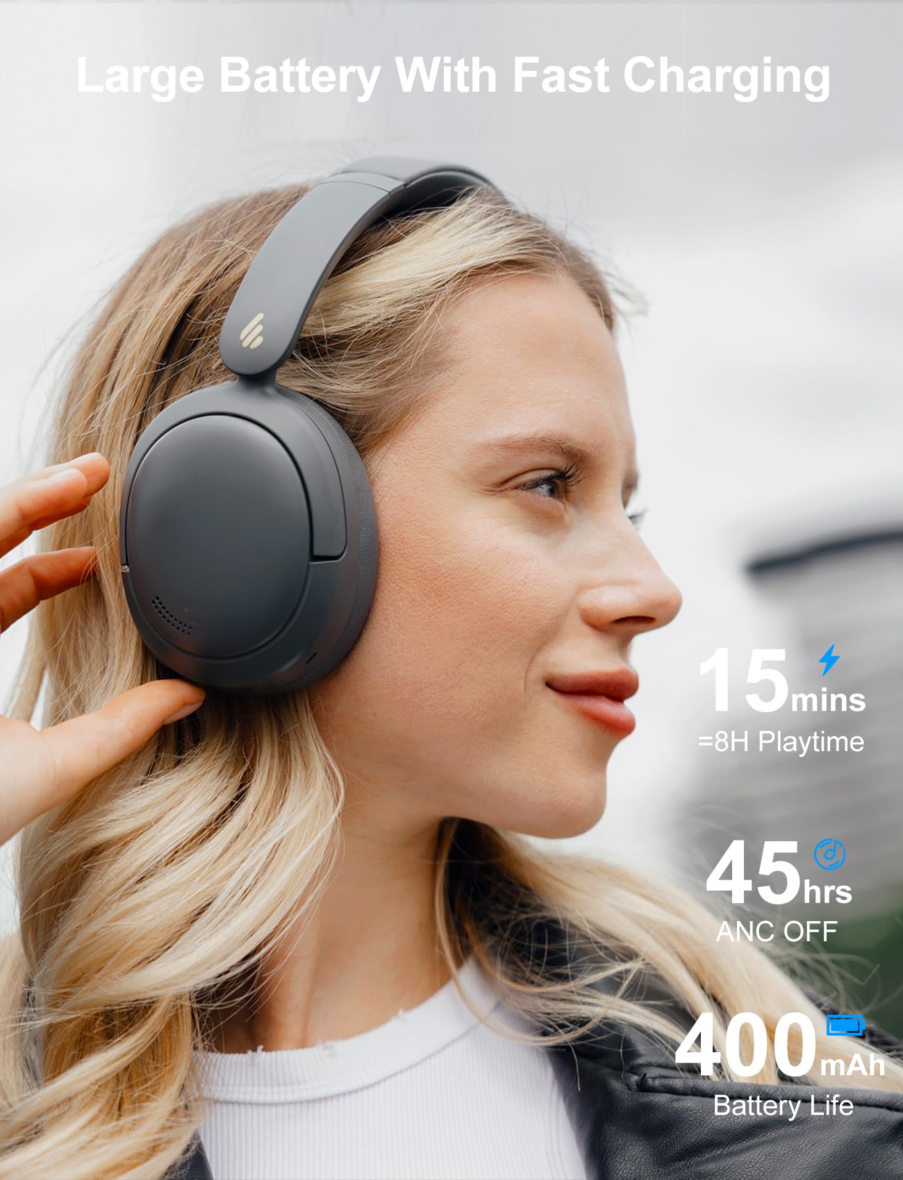 Edifier Edifier W800BT Pro Wireless Over Ear Headphones with Active Noise Cancelling Bluetooth 5.4 Hi-Res Audio and Custom EQ Comfort Grey - View 6 of 6