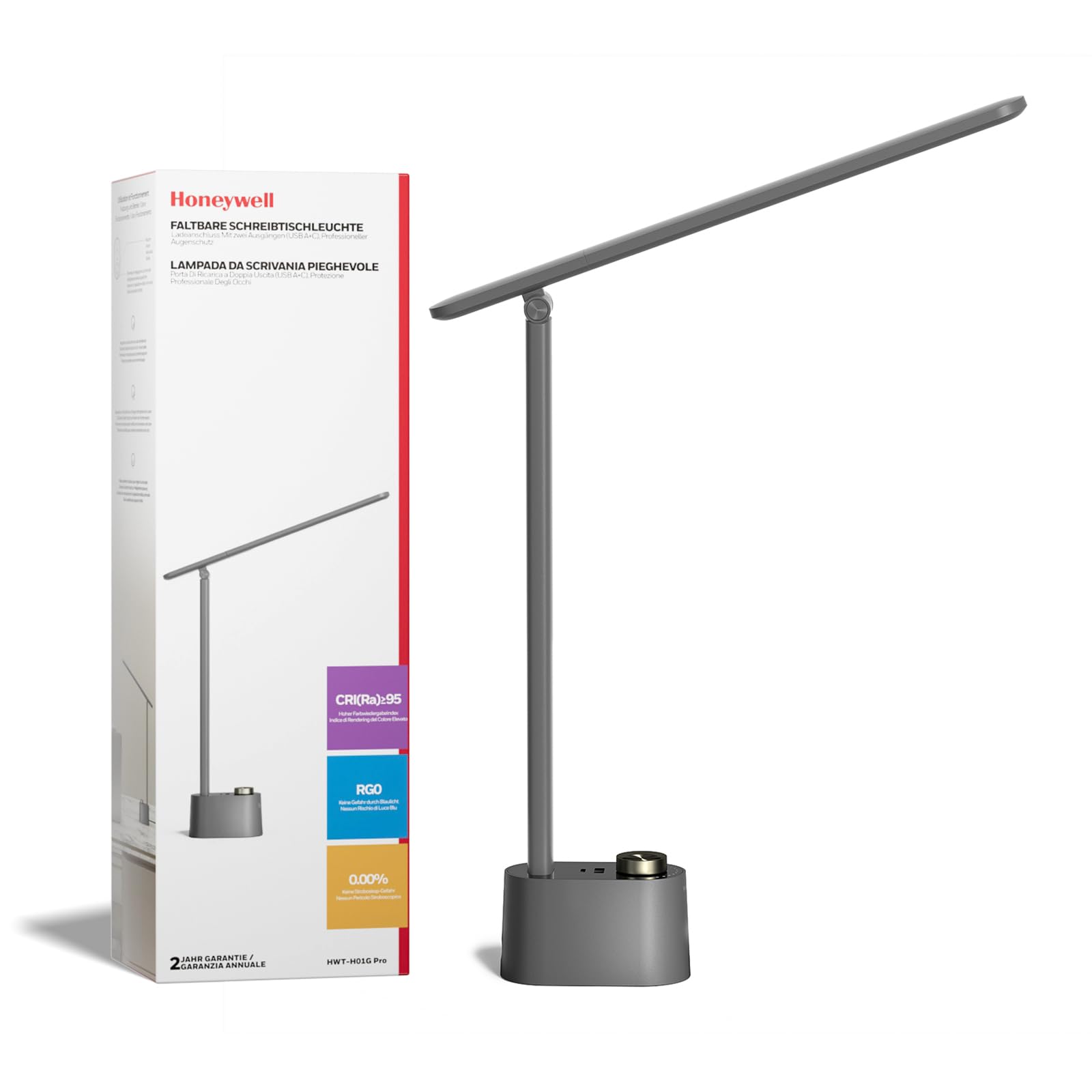 Honeywell HONEYWELL Upgraded LED Desk Lamp H01 Pro Foldable Light with USB Charging 3 Color Modes Dimmable for Home Office Reading Grey