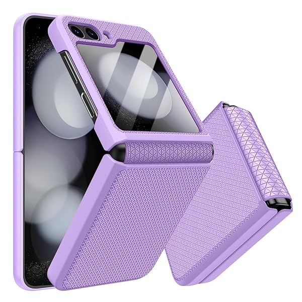 Giyer Giyer Samsung Galaxy Z Flip 6 Case with Screen Protector Heavy Duty Shockproof Hinge Protective Cover Stylish Texture Purple 2024