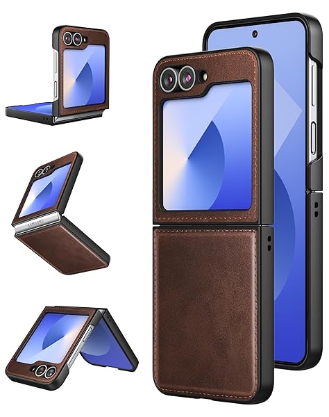 Foluu Foluu Ultra Thin Leather Case for Samsung Galaxy Z Flip 6 5G Durable Protective Cover Brown 2024