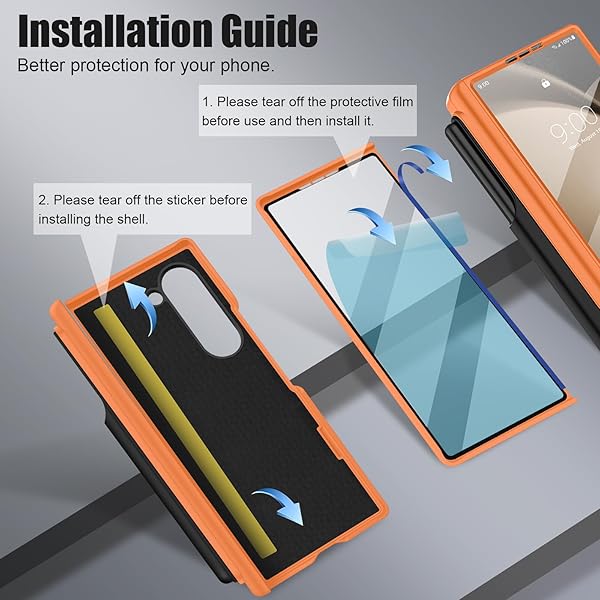 Giyer Giyer Heavy Duty Case for Samsung Galaxy Z Fold 6 with Built-in Screen Protector Stylish Orange Hinge Protection 2025 - View 9 of 9