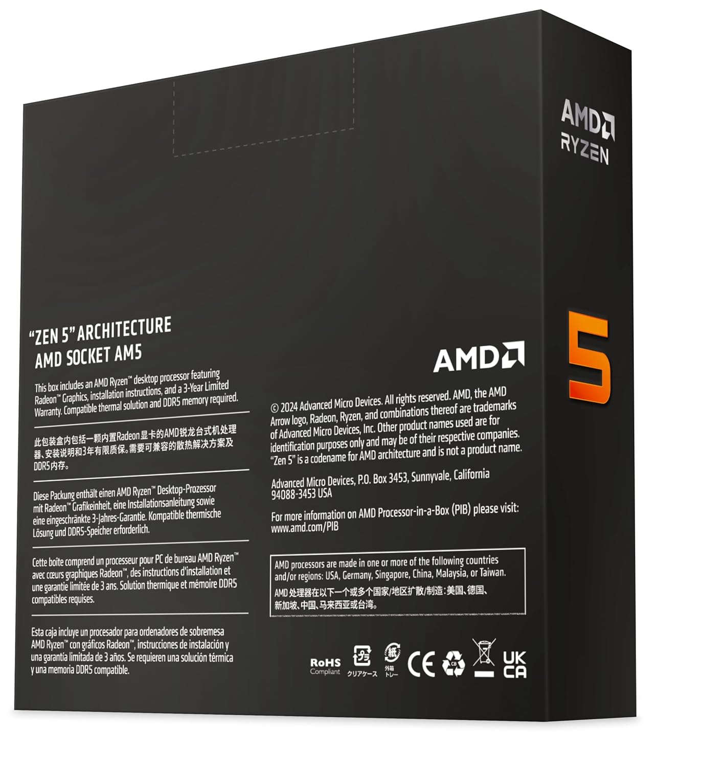 AMD AMD Ryzen 5 9600X 6-Core 12-Thread Unlocked Desktop Processor for High Performance Gaming and Multitasking - View 5 of 5