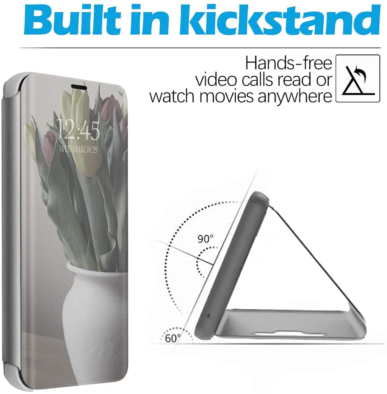 Gxmeuie Z Fold 6 Case for Samsung Galaxy Z Fold6 5G with Kickstand PU Leather Clear View Mirror Flip Cover Shockproof Protective 7.6-inch Silver - View 4 of 9