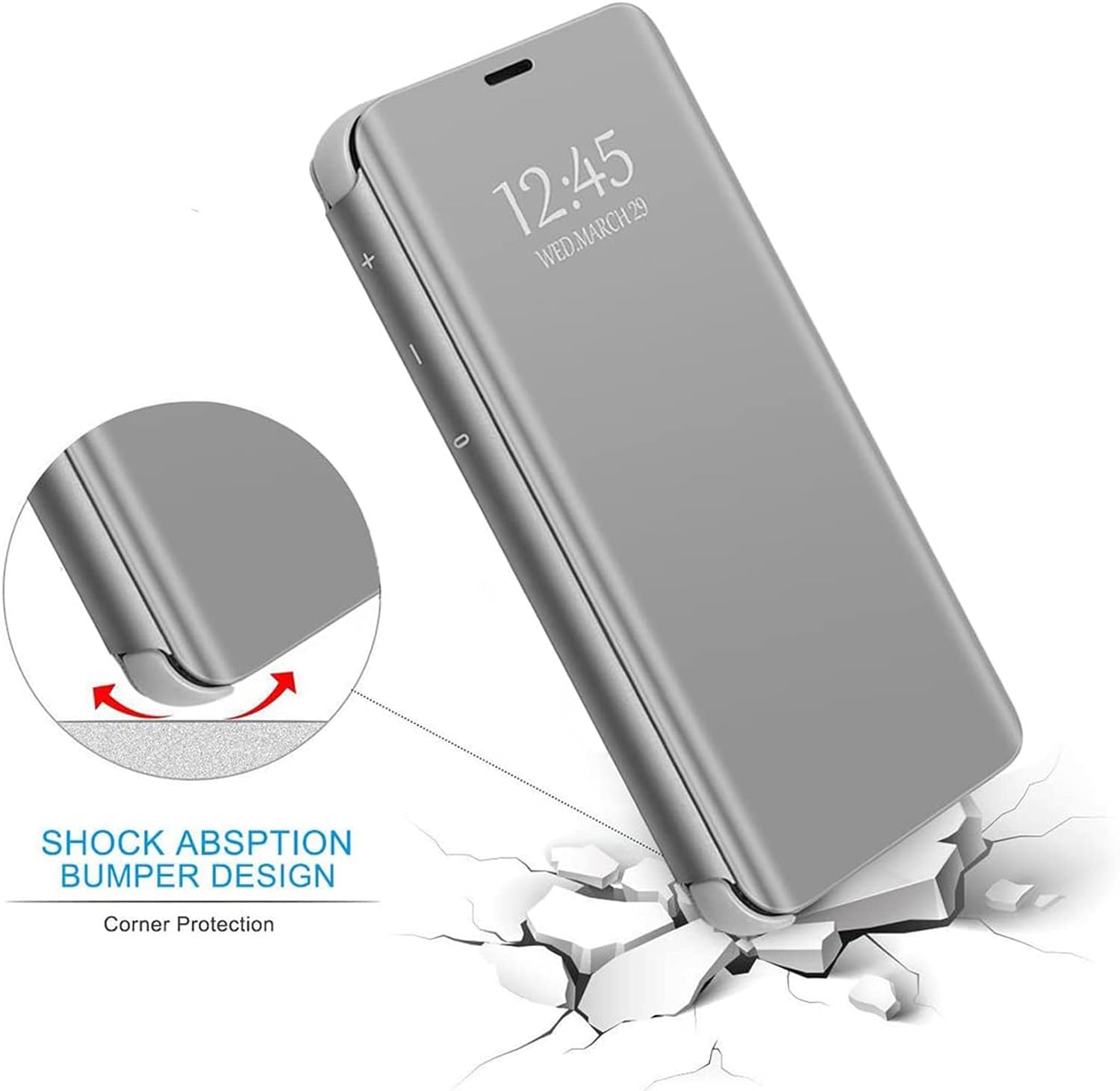 Gxmeuie Z Fold 6 Case for Samsung Galaxy Z Fold6 5G with Kickstand PU Leather Clear View Mirror Flip Cover Shockproof Protective 7.6-inch Silver - View 5 of 9