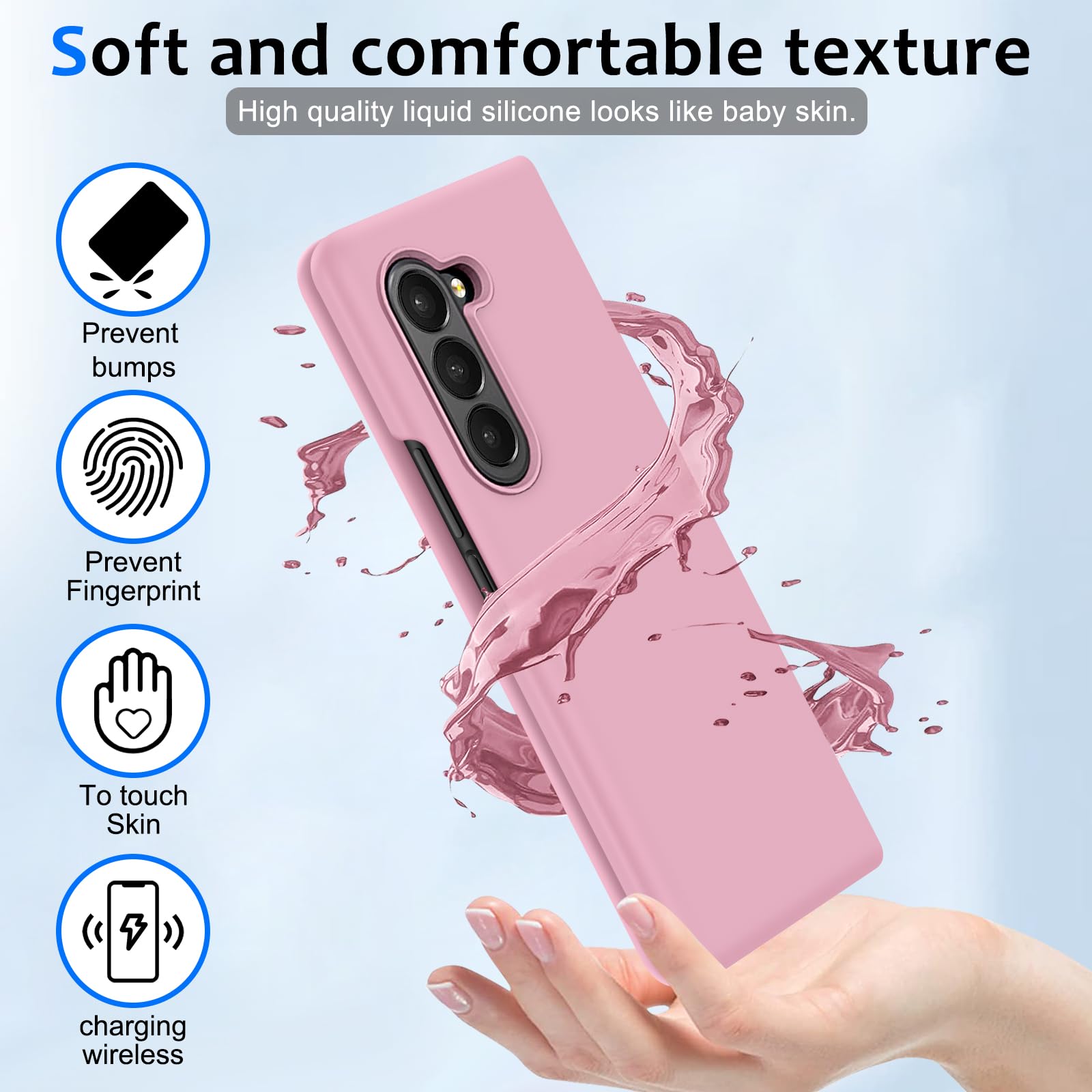 Gxmeuie Z Fold 6 Liquid Silicone Case Slim Soft Gel Rubber Protective Cover for Samsung Galaxy Z Fold6 5G Pink Ultra Thin Anti-Scratch Design - View 6 of 7