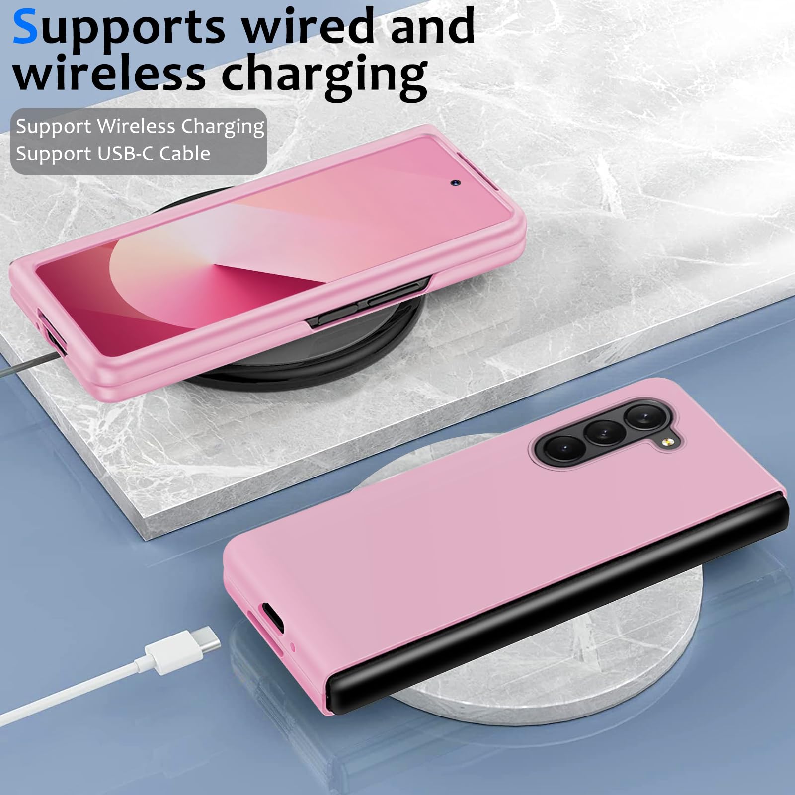 Gxmeuie Z Fold 6 Liquid Silicone Case Slim Soft Gel Rubber Protective Cover for Samsung Galaxy Z Fold6 5G Pink Ultra Thin Anti-Scratch Design - View 7 of 7