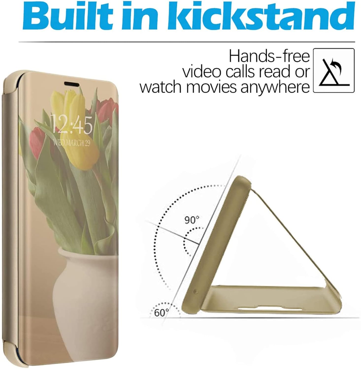 Gxmeuie Z Fold 6 Case for Samsung Galaxy Z Fold6 5G with Kickstand PU Leather Clear View Mirror Flip Cover Shockproof Protective Gold 7.6-inch - View 4 of 9