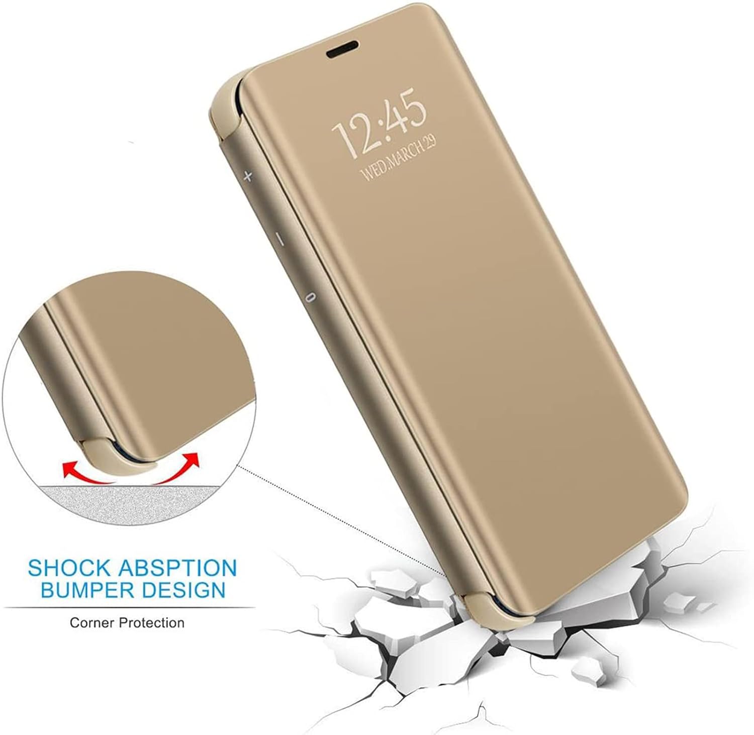 Gxmeuie Z Fold 6 Case for Samsung Galaxy Z Fold6 5G with Kickstand PU Leather Clear View Mirror Flip Cover Shockproof Protective Gold 7.6-inch - View 5 of 9