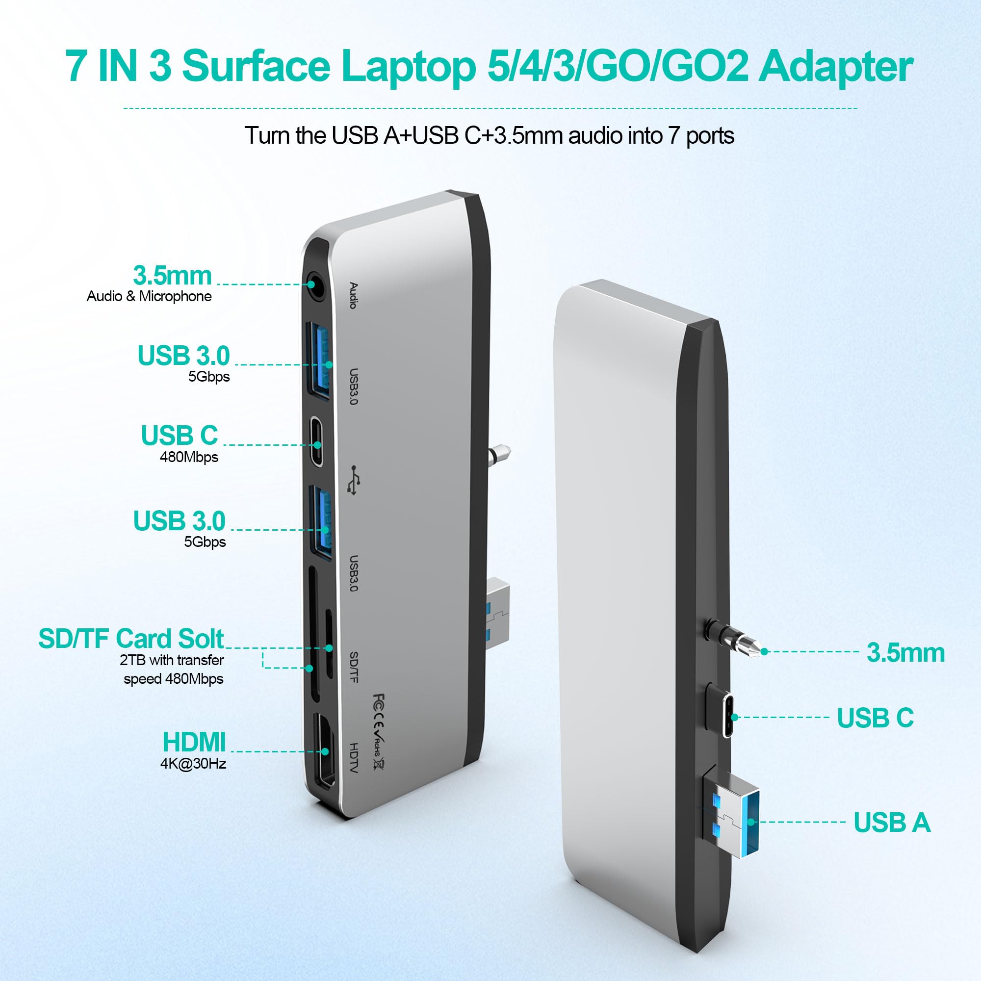 Arkidyn Plus Surface Laptop Docking Station 4K HDMI USB 3.0 USB-C SD Card Slot Audio Adapter Compatible with Surface Laptop 3 4 5 Go Go 2 Go 3 - View 2 of 9