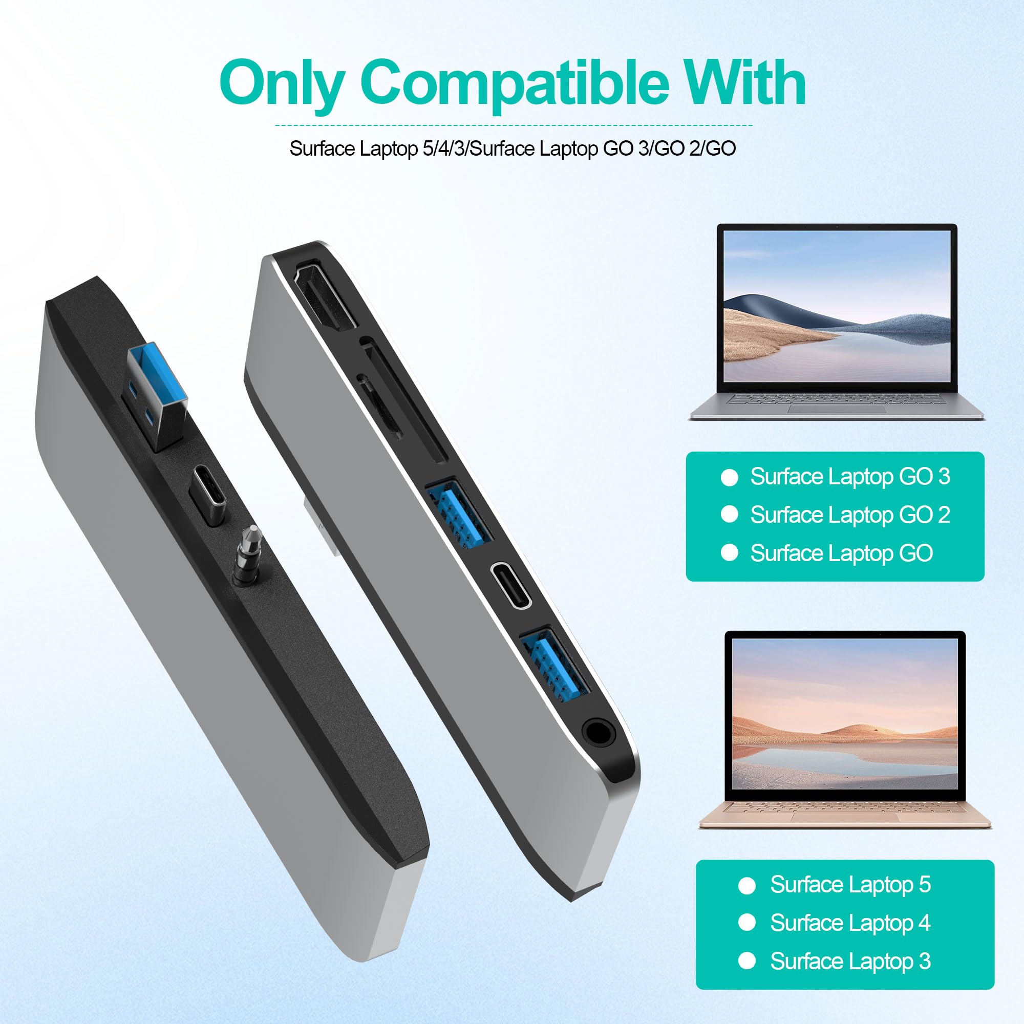 Arkidyn Plus Surface Laptop Docking Station 4K HDMI USB 3.0 USB-C SD Card Slot Audio Adapter Compatible with Surface Laptop 3 4 5 Go Go 2 Go 3 - View 3 of 9