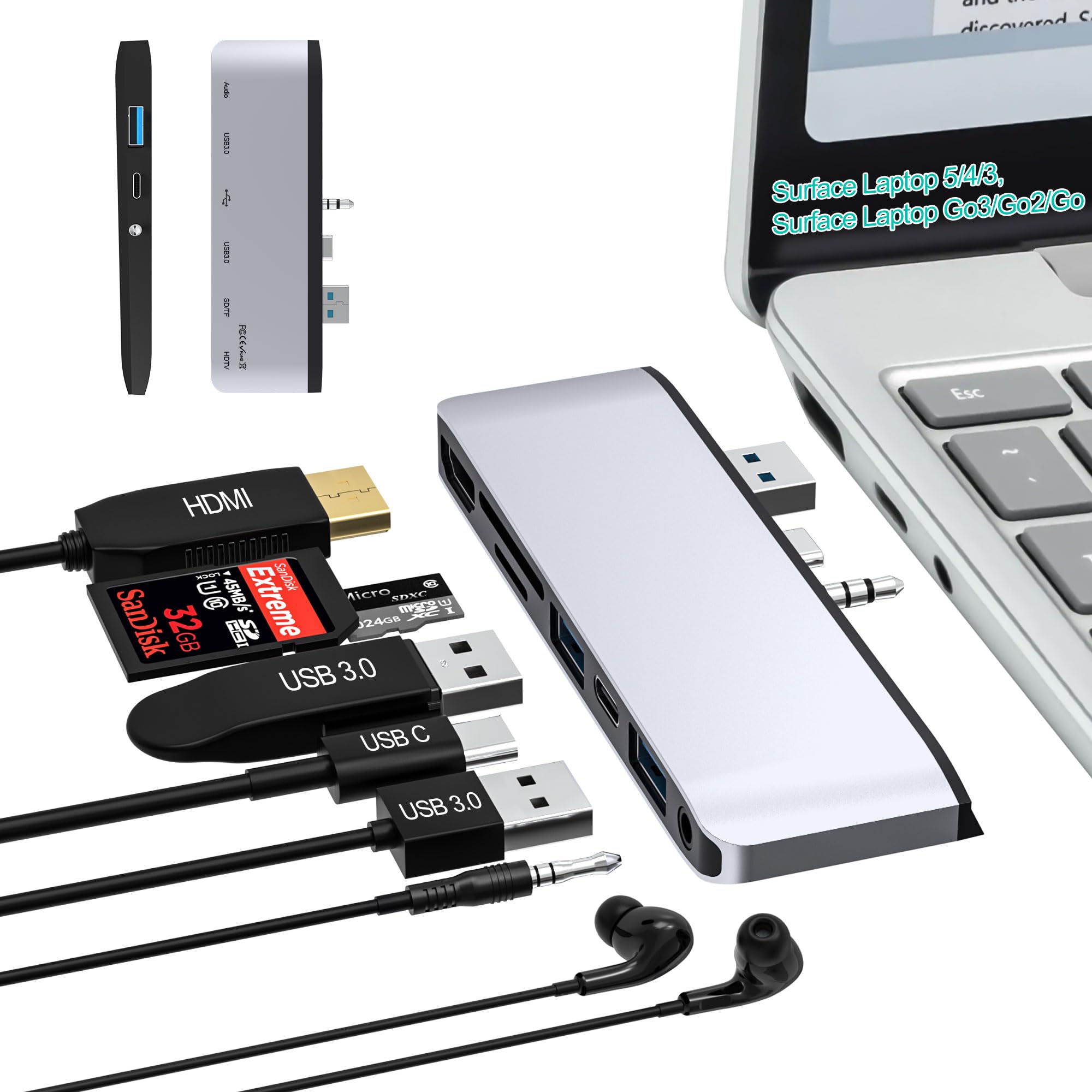 Arkidyn Plus Surface Laptop Docking Station 4K HDMI USB 3.0 USB-C SD Card Slot Audio Adapter Compatible with Surface Laptop 3 4 5 Go Go 2 Go 3