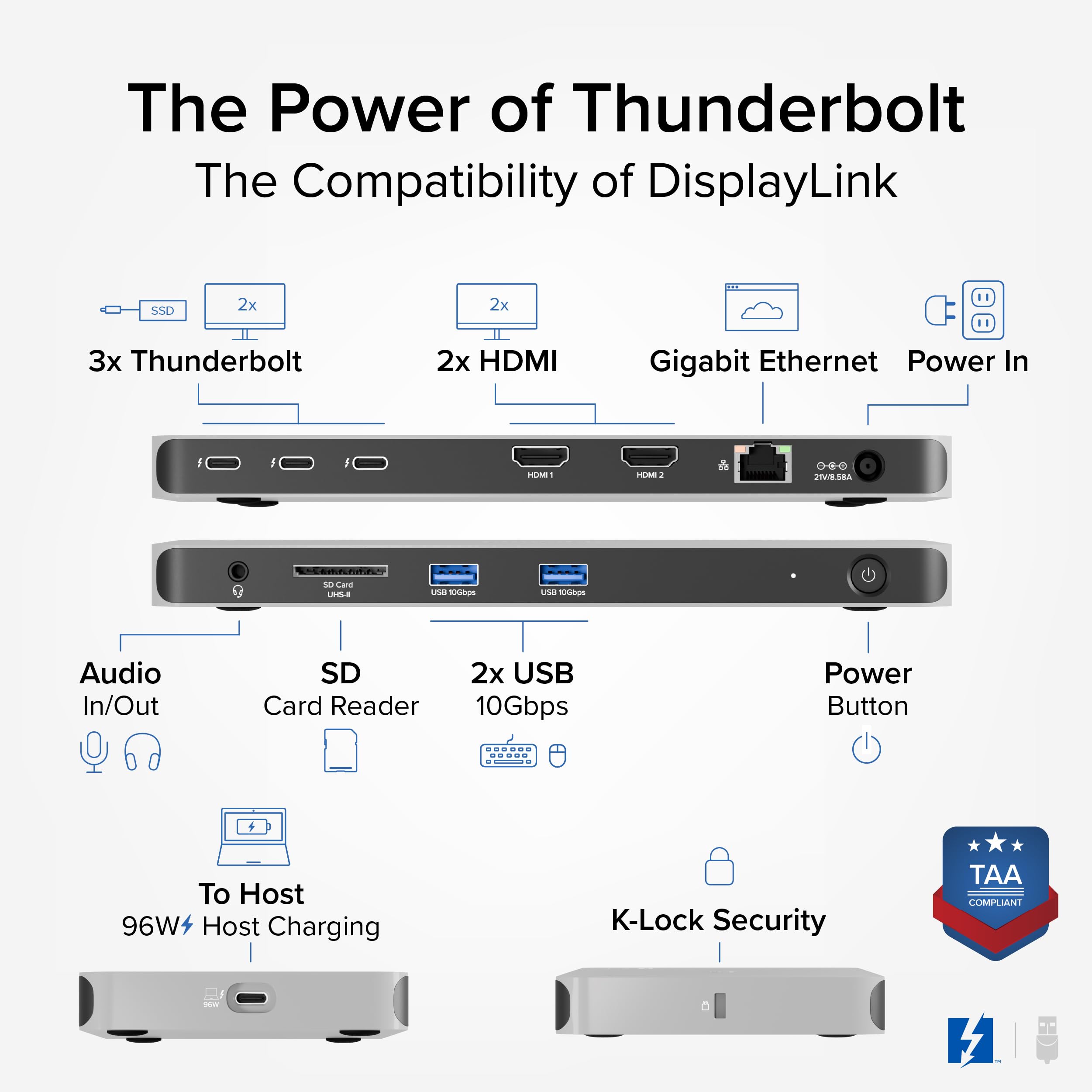 Plugable Plugable Thunderbolt 4 Dock for Quad Monitors 100W Connects Four 4K Monitors for Windows and Mac Laptops TBT-6950PD - View 2 of 9