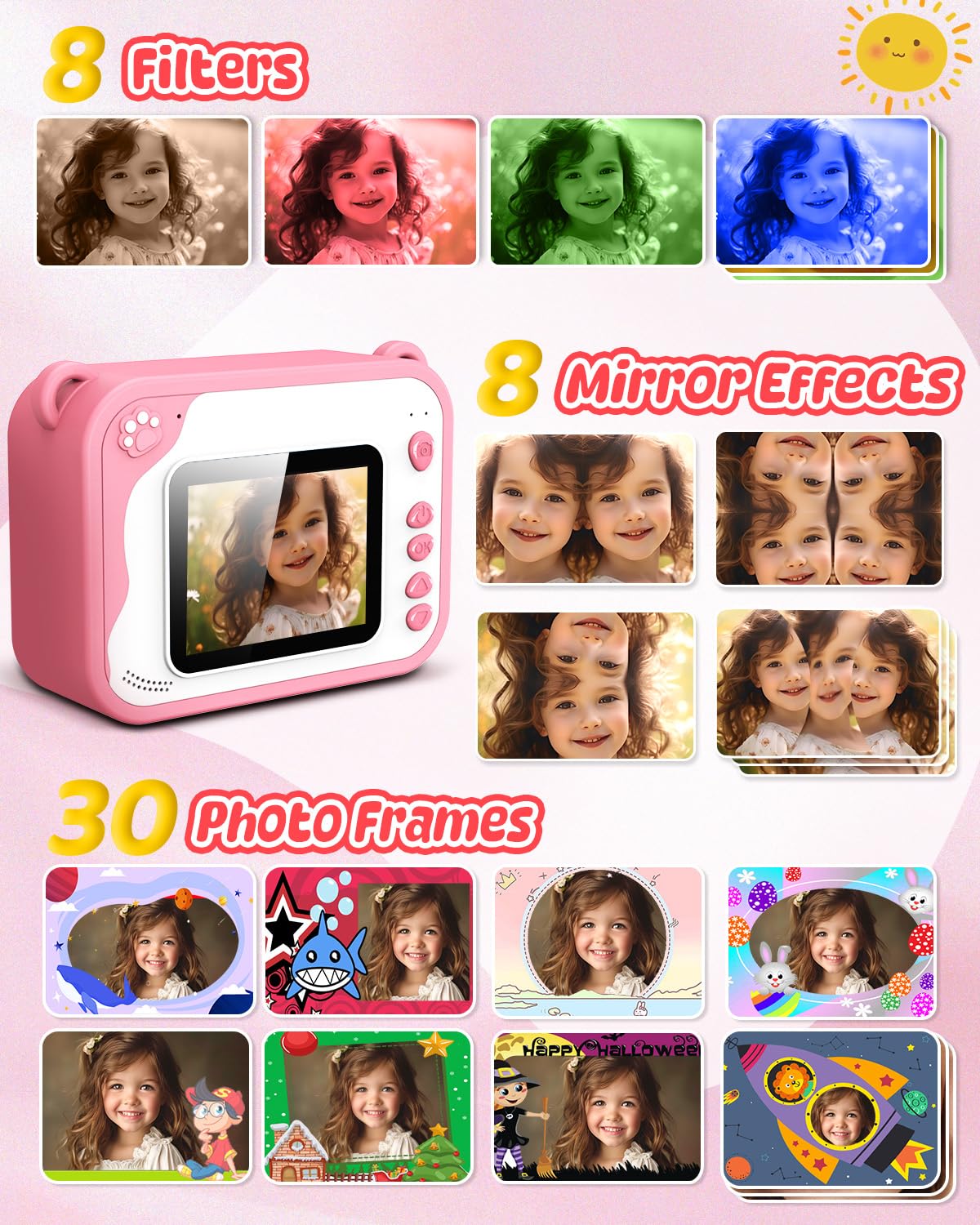 Usteetic Usteetic Kids Camera Instant Print 1080p Ink Free Printing Dinosaur Camera for Boys and Girls Aged 3 to 12 Perfect Christmas Birthday Gift Pink - View 4 of 9