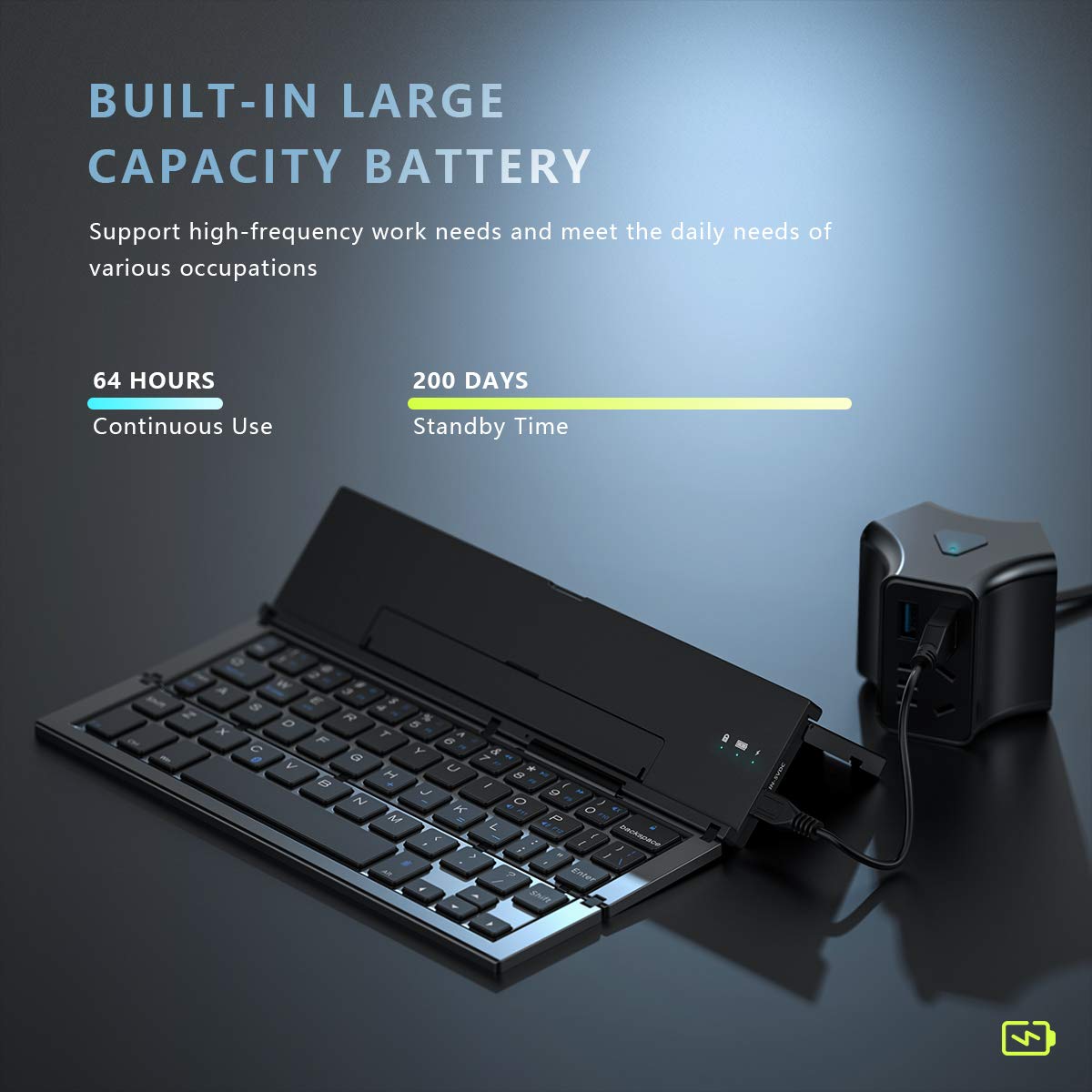 Geyes Geyes Foldable Bluetooth Keyboard, Wireless Tri-System Bluetooth Foldable Keyboard for Phones and Tablets(Black) - View 3 of 7