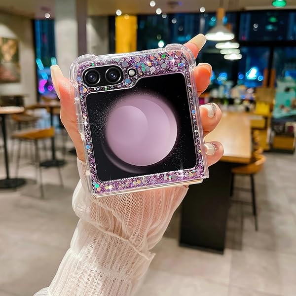 LCHULLE LCHULLE Bling Glitter Case for Samsung Galaxy Z Flip 6 Cute Shiny Sequin Stars Soft Silicone Shockproof Cover for Girls Women Purple - View 4 of 9