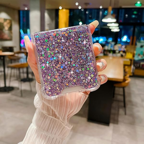 LCHULLE LCHULLE Bling Glitter Case for Samsung Galaxy Z Flip 6 Cute Shiny Sequin Stars Soft Silicone Shockproof Cover for Girls Women Purple - View 5 of 9