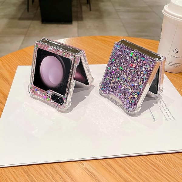 LCHULLE LCHULLE Bling Glitter Case for Samsung Galaxy Z Flip 6 Cute Shiny Sequin Stars Soft Silicone Shockproof Cover for Girls Women Purple - View 6 of 9