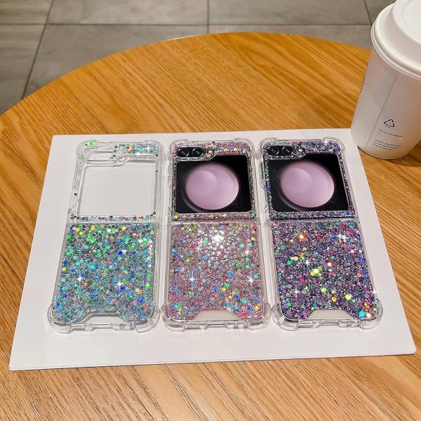 LCHULLE LCHULLE Bling Glitter Case for Samsung Galaxy Z Flip 6 Cute Shiny Sequin Stars Soft Silicone Shockproof Cover for Girls Women Purple - View 9 of 9