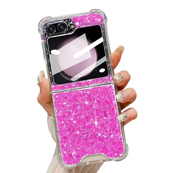 LCHULLE LCHULLE Bling Glitter Case for Samsung Galaxy Z Flip 6 Cute Soft Silicone Shockproof Cover with Sequin Stars in Rose Pink