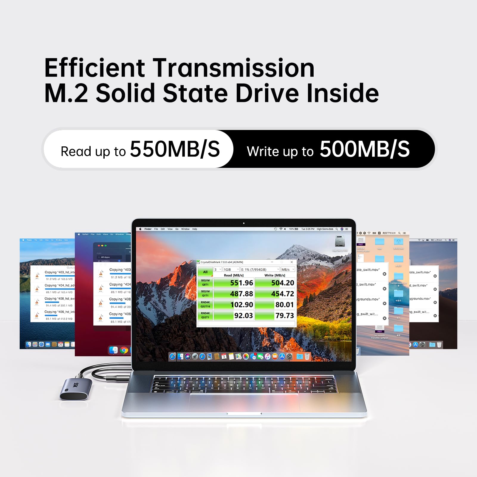 SSK SSK 1TB Portable SSD External Hard Drive USB 3.2 Gen2 Fast Solid State Drive for iPhone 15 Pro Windows Mac Android with LED Light - View 2 of 8