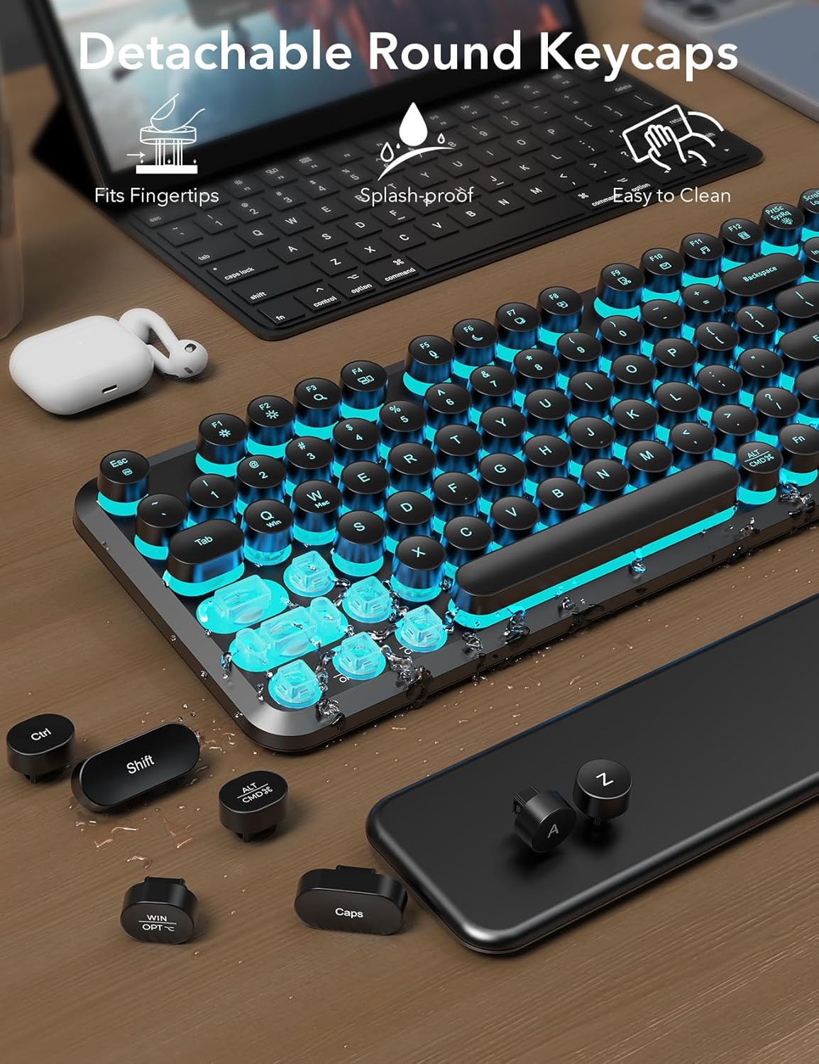 Trueque Wireless Backlit Keyboard and Mouse Combo Retro Typewriter Design with Detachable Wrist Rest for Mac Windows PC Laptop 2024 Upgrade - View 7 of 9