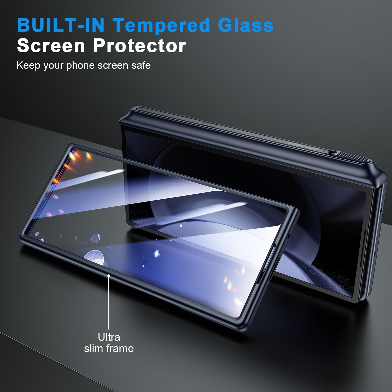 spoovcto Samsung Galaxy Z Fold 6 Case with S Pen Holder Hidden Kickstand Hinge Protection Front Screen Protector Wireless Charging Dark Blue - View 4 of 7