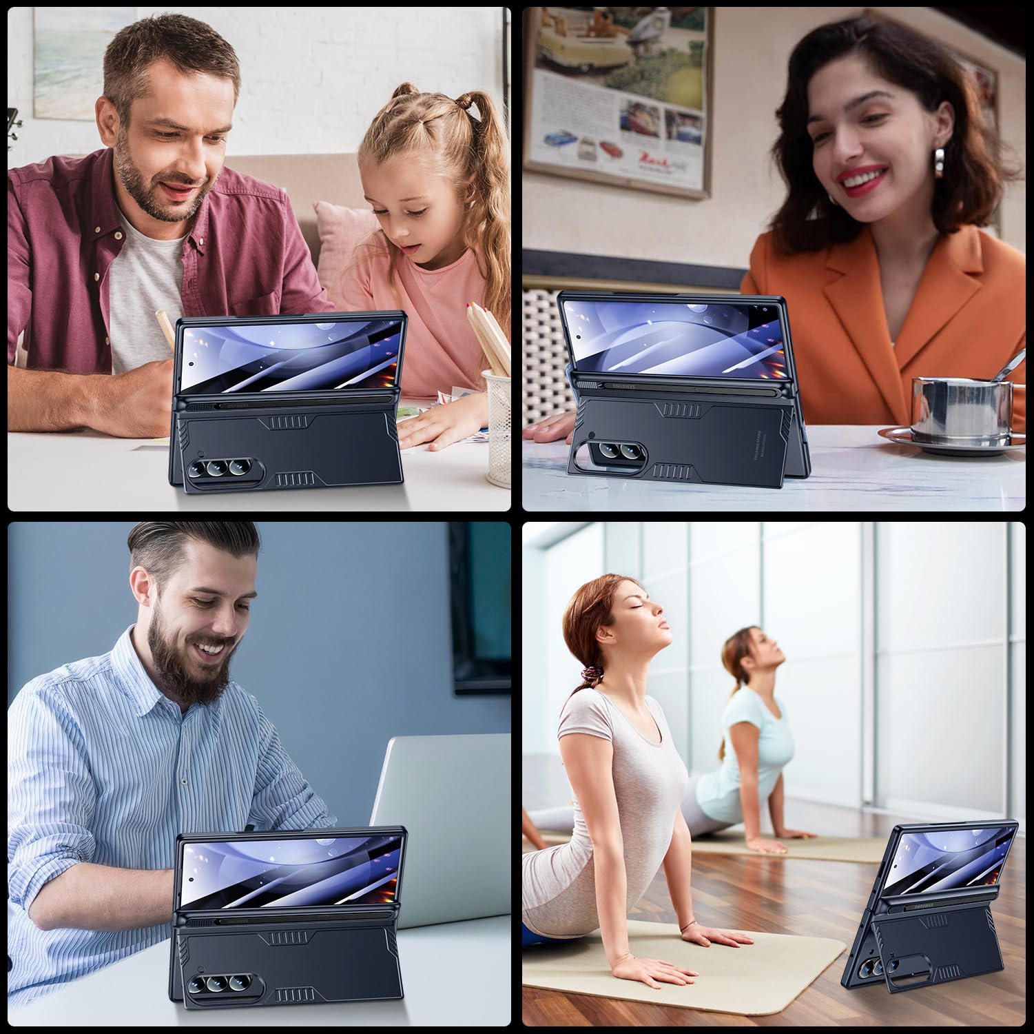 spoovcto Samsung Galaxy Z Fold 6 Case with S Pen Holder Hidden Kickstand Hinge Protection Front Screen Protector Wireless Charging Dark Blue - View 7 of 7