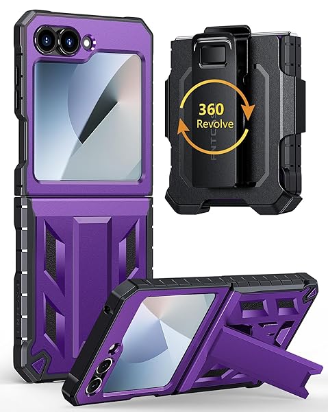 FNTCASE FNTCASE Military Grade Shockproof Case for Samsung Galaxy Z Flip 6 with Belt Clip Holster and Kickstand in Purple 2024 - View 2 of 11