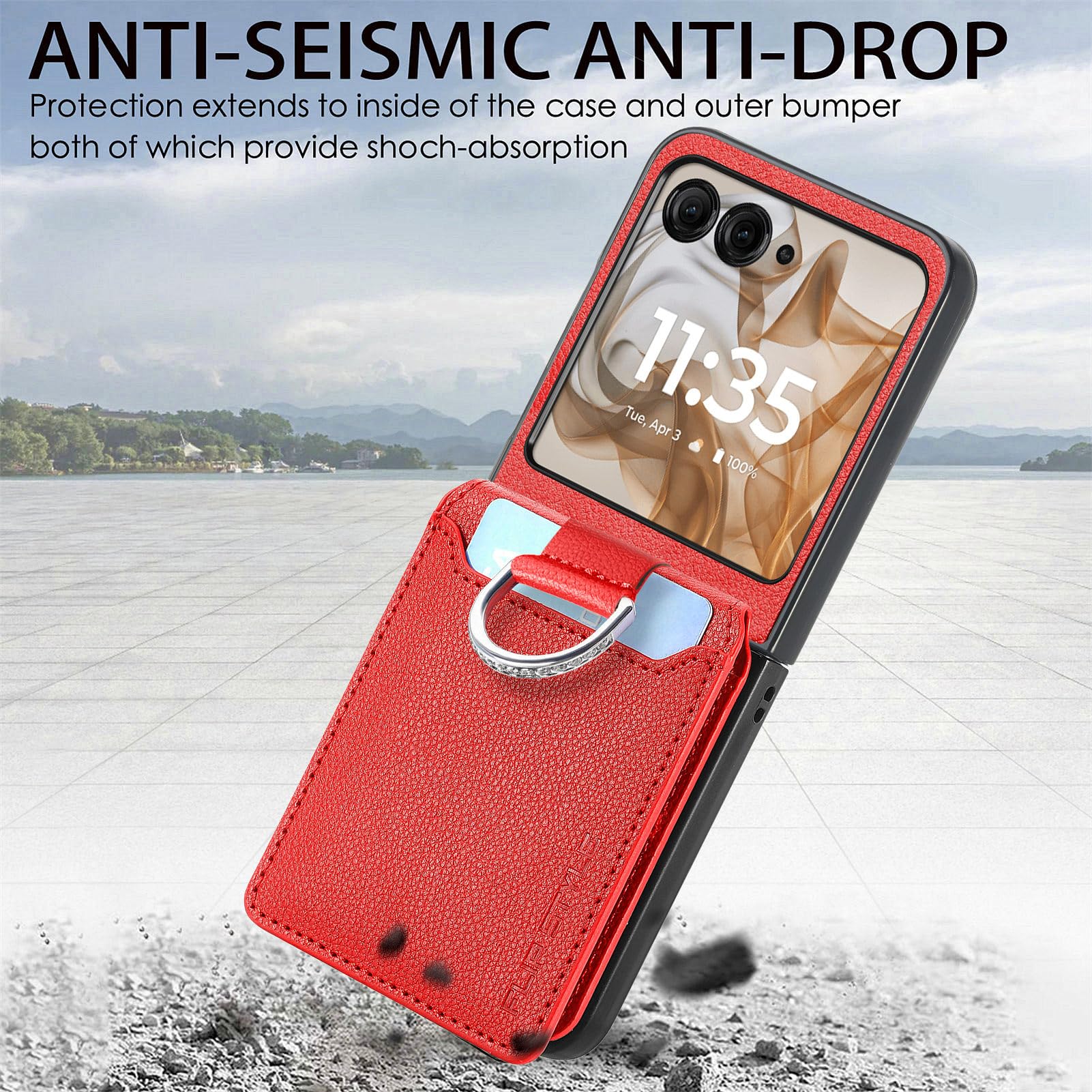 HAOTP HAOTP Motorola Razr 2024 Case Wallet Luxury PU Leather Protective Phone Case with Card Holder Kickstand Full Coverage for Moto Razr 50 Red - View 2 of 7