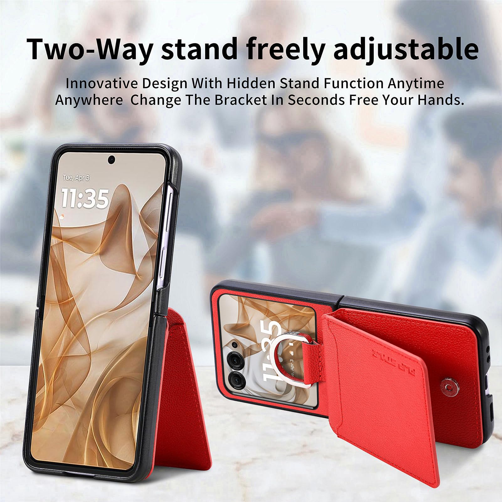 HAOTP HAOTP Motorola Razr 2024 Case Wallet Luxury PU Leather Protective Phone Case with Card Holder Kickstand Full Coverage for Moto Razr 50 Red - View 3 of 7