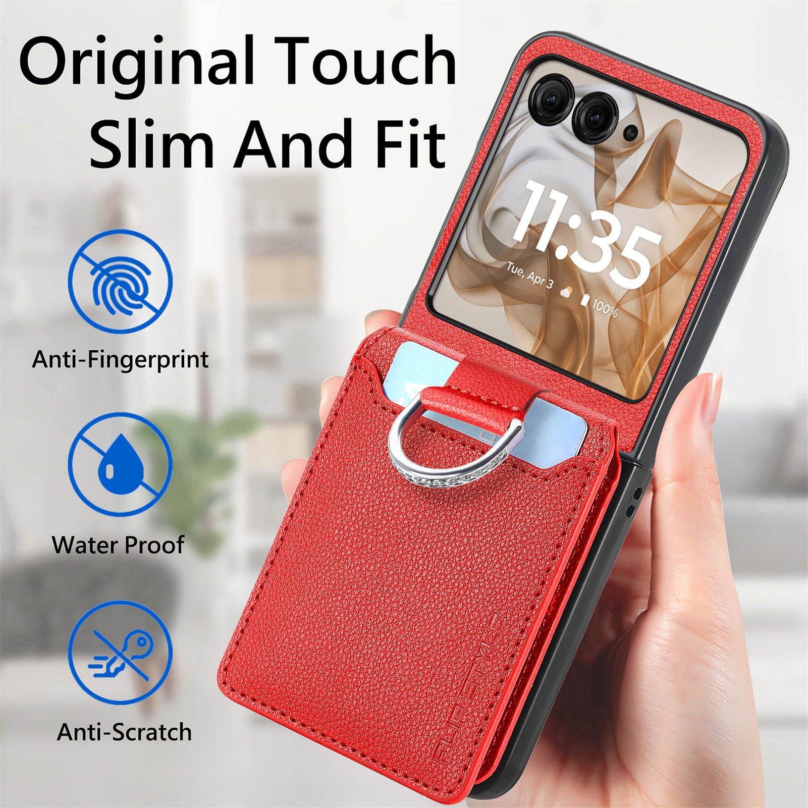 HAOTP HAOTP Motorola Razr 2024 Case Wallet Luxury PU Leather Protective Phone Case with Card Holder Kickstand Full Coverage for Moto Razr 50 Red - View 4 of 7