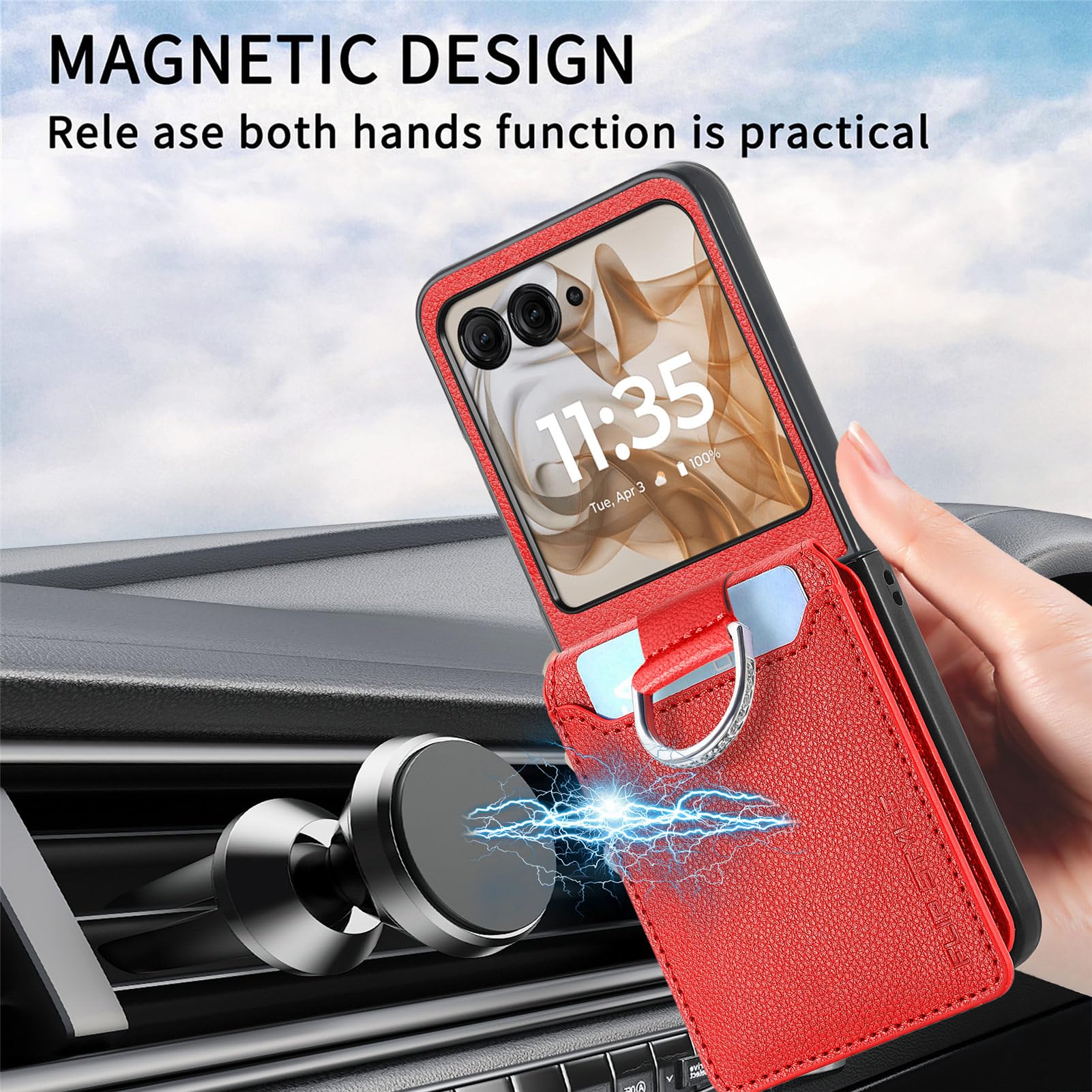 HAOTP HAOTP Motorola Razr 2024 Case Wallet Luxury PU Leather Protective Phone Case with Card Holder Kickstand Full Coverage for Moto Razr 50 Red - View 6 of 7