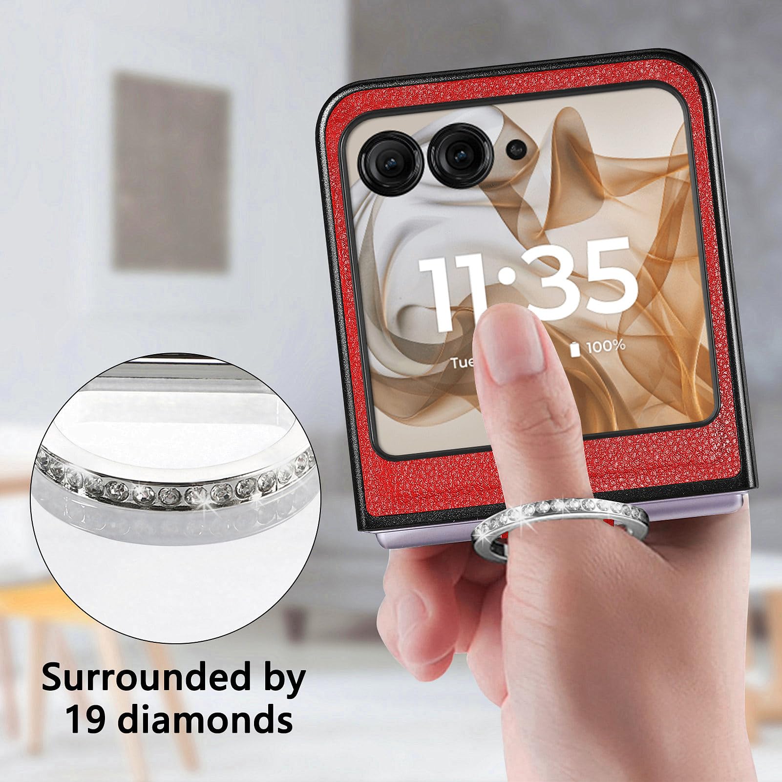 HAOTP HAOTP Motorola Razr 2024 Case Wallet Luxury PU Leather Protective Phone Case with Card Holder Kickstand Full Coverage for Moto Razr 50 Red - View 7 of 7