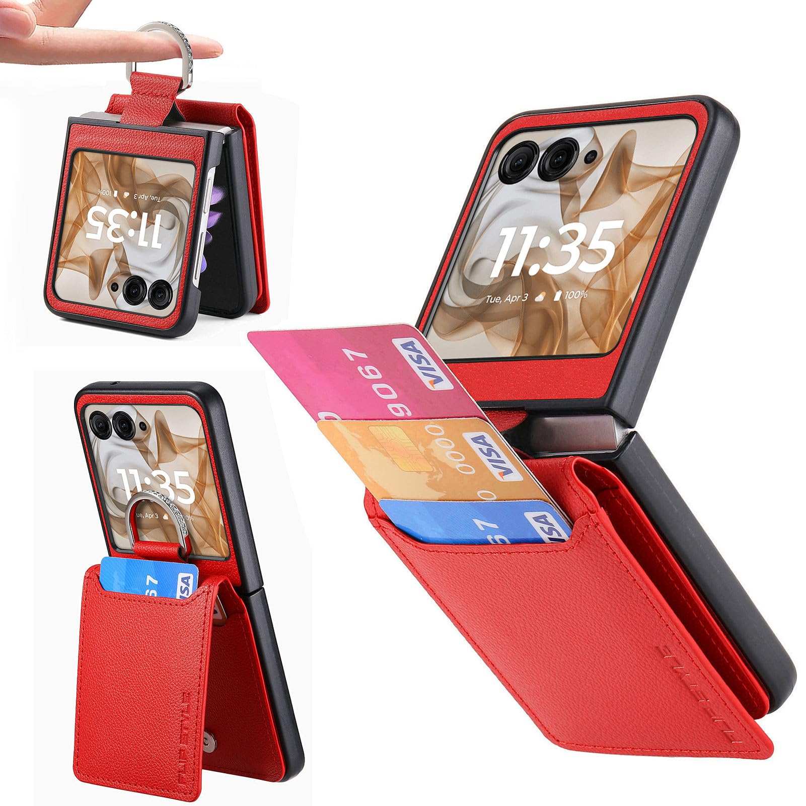 HAOTP HAOTP Motorola Razr 2024 Case Wallet Luxury PU Leather Protective Phone Case with Card Holder Kickstand Full Coverage for Moto Razr 50 Red