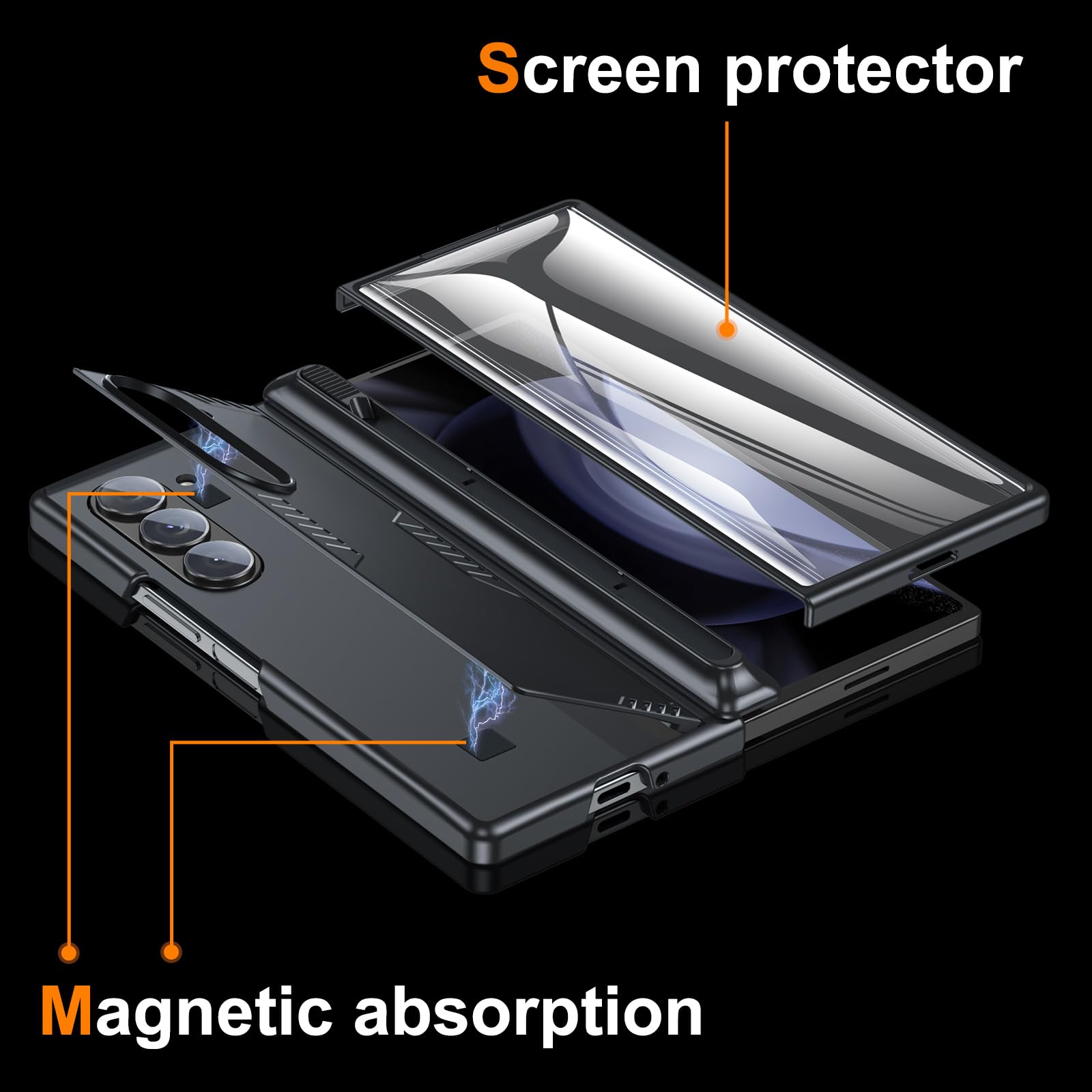 Kaiiecal Kaiiecal Slim Hinge Case for Samsung Galaxy Z Fold 6 with Screen Protector and Hidden Kickstand Soft Protective Cover Black 2024 - View 8 of 8