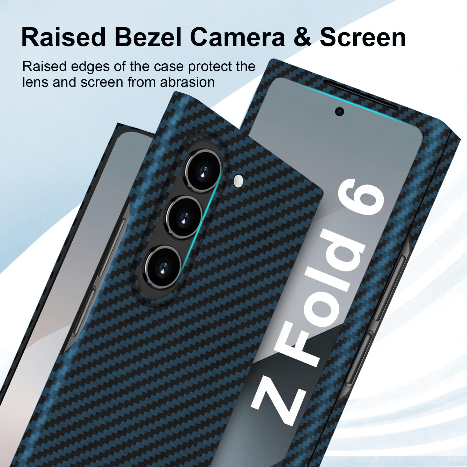 Kaisenkec Slim Carbon Fiber Case for Samsung Galaxy Z Fold 6 Compatible with MagSafe Matte Blue Lightweight Protection for Men and Women - View 2 of 7