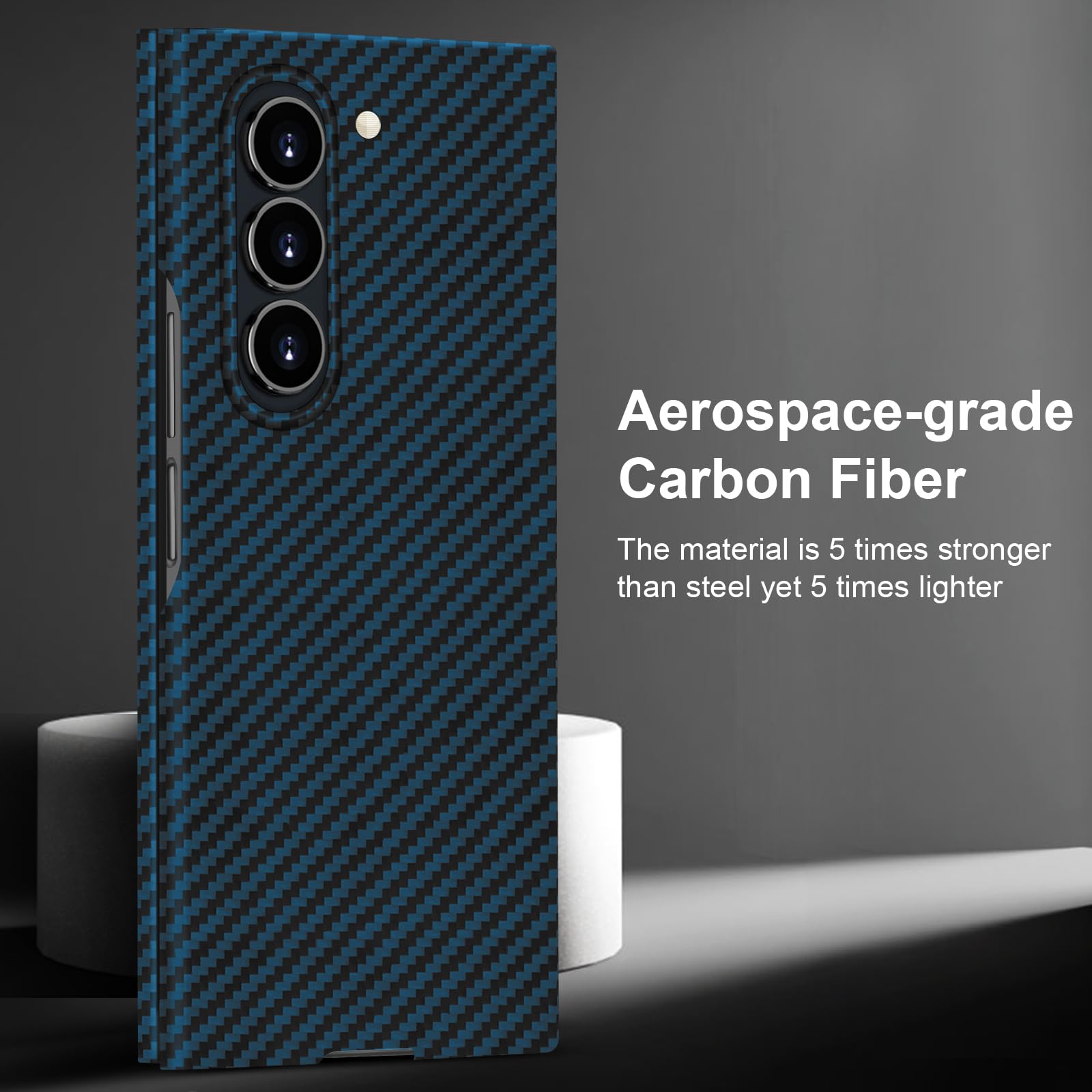 Kaisenkec Slim Carbon Fiber Case for Samsung Galaxy Z Fold 6 Compatible with MagSafe Matte Blue Lightweight Protection for Men and Women - View 3 of 7