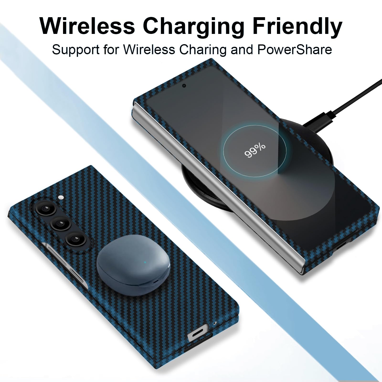 Kaisenkec Slim Carbon Fiber Case for Samsung Galaxy Z Fold 6 Compatible with MagSafe Matte Blue Lightweight Protection for Men and Women - View 6 of 7