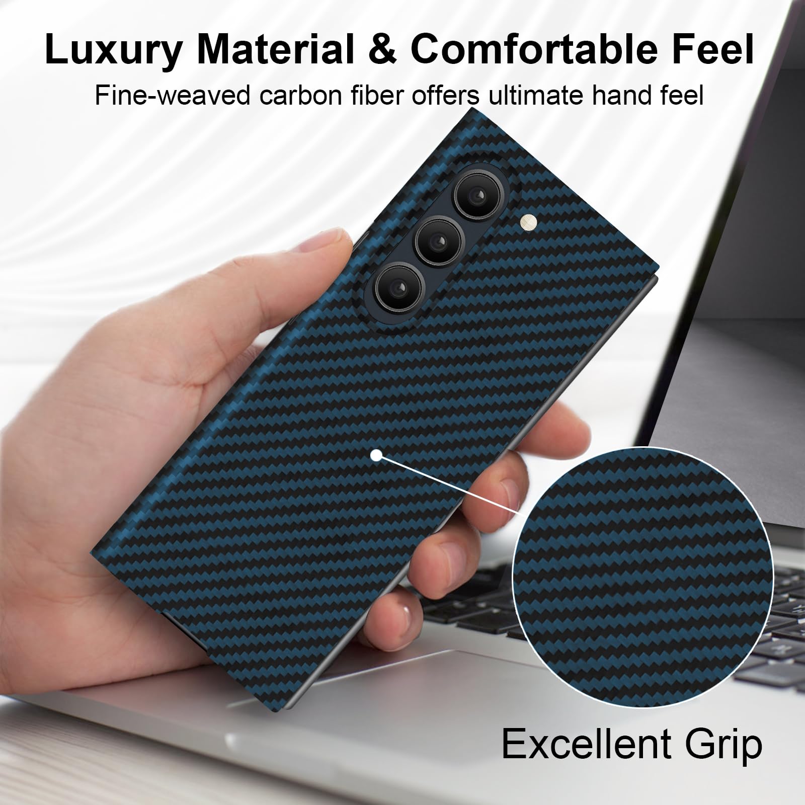 Kaisenkec Slim Carbon Fiber Case for Samsung Galaxy Z Fold 6 Compatible with MagSafe Matte Blue Lightweight Protection for Men and Women - View 7 of 7