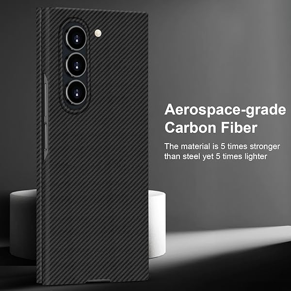 kaisenkec Kaisenkec Slim Carbon Fiber Case for Samsung Galaxy Z Fold 6 Lightweight Matte Black Gray Wireless Charging Compatible Cover - View 5 of 9