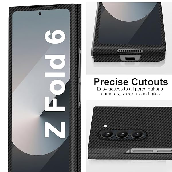 kaisenkec Kaisenkec Slim Carbon Fiber Case for Samsung Galaxy Z Fold 6 Lightweight Matte Black Gray Wireless Charging Compatible Cover - View 7 of 9