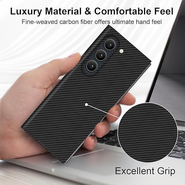 kaisenkec Kaisenkec Slim Carbon Fiber Case for Samsung Galaxy Z Fold 6 Lightweight Matte Black Gray Wireless Charging Compatible Cover - View 9 of 9