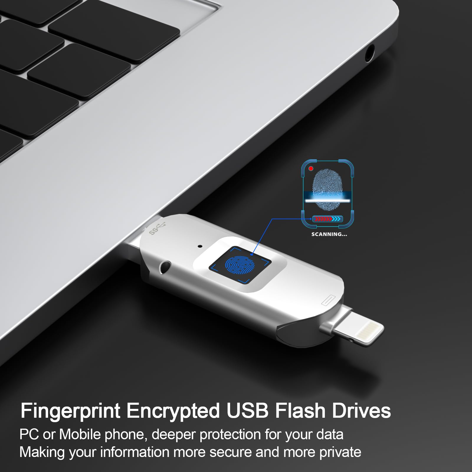 Gousido iPhone USB 3.0 Encrypted Drive 128GB External Storage with Fingerprint Encryption for iPhone iPad Mac PC - View 3 of 6