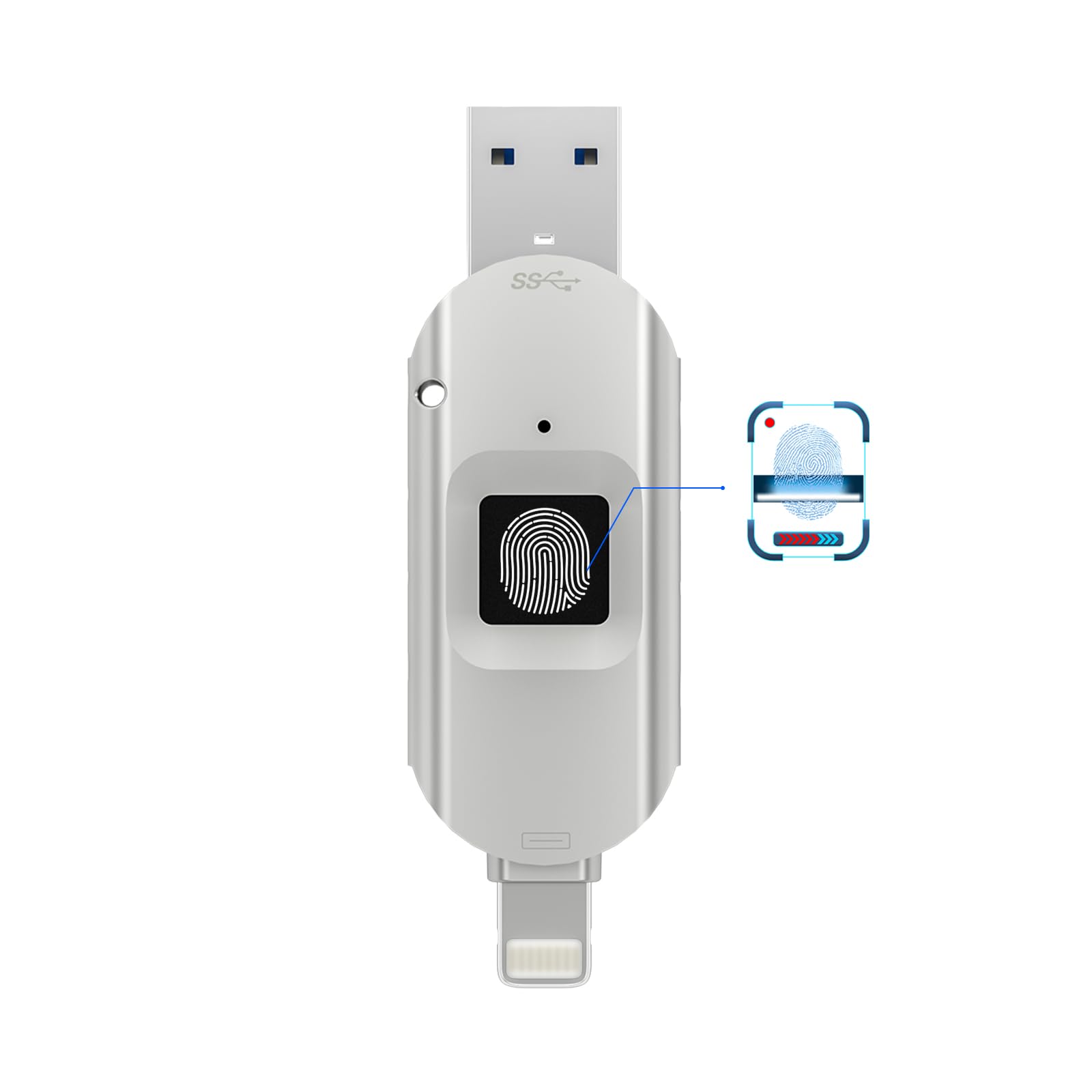 Gousido iPhone USB 3.0 Encrypted Drive 128GB External Storage with Fingerprint Encryption for iPhone iPad Mac PC