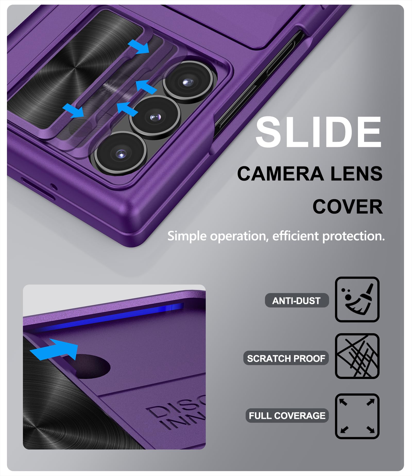 SIXBOX SIXBOX Samsung Galaxy Z Fold 6 Case with Card Holder Camera Lens Cover Hinge Protection Screen Protector Durable Rugged Dark Purple - View 4 of 7